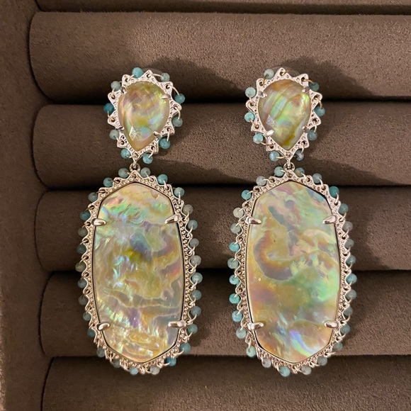 Kendra Scott Parsons Bright Silver Statement Earrings in Iridescent Abalone - Picture 6 of 6